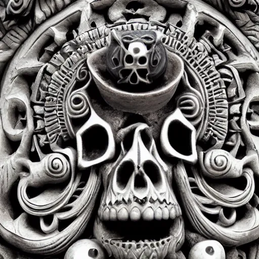 Image similar to a award winning stunning photograph of a skull with eyeballs and ornate carvings