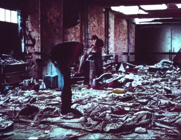 Image similar to medium size room with figure film still 1 9 9 2 industrial chaos terror