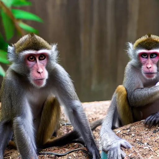 Prompt: macaque monkeys playing a video game