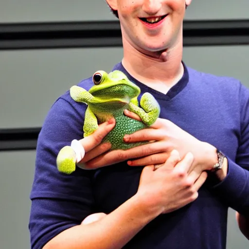 Image similar to mark zuckerberg holding a frog