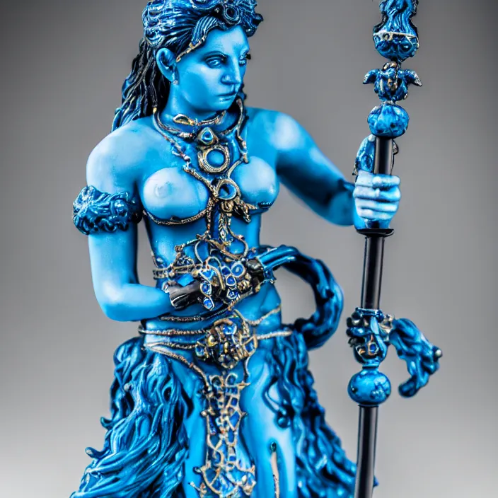 Prompt: photograph of a very beautiful elemental water witch with ornate blue robs and staff, extremely detailed. dslr. 8 5 mm.