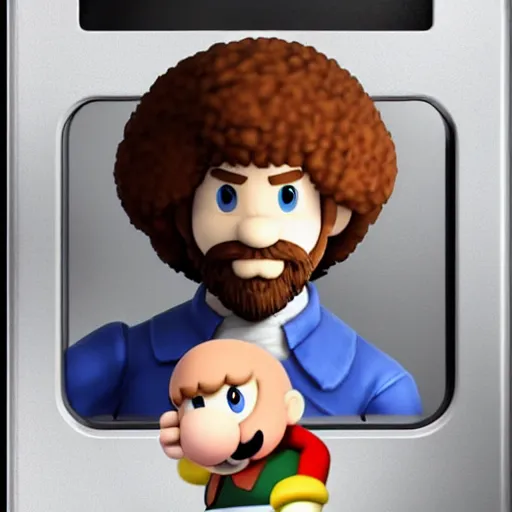 Image similar to Bob Ross as a Super Smash bros ultimate character, Nintendo switch