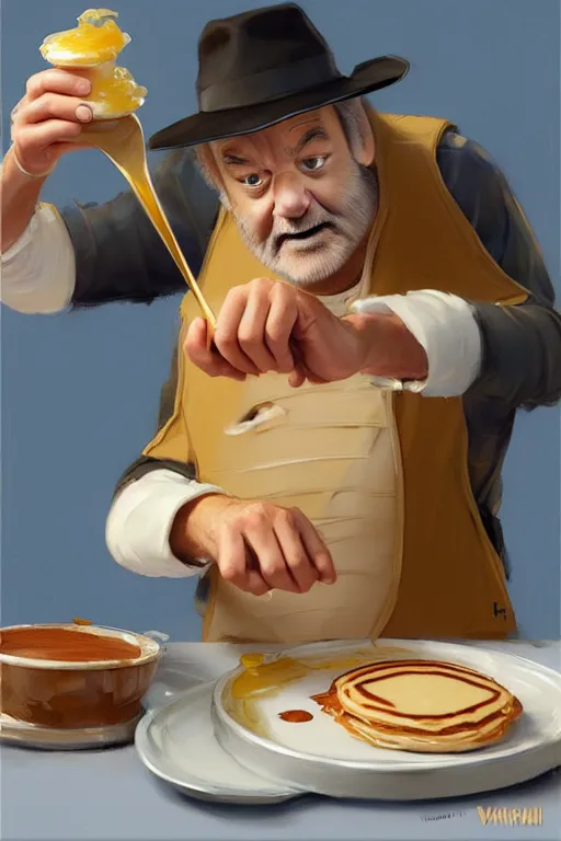 Image similar to bill murray making pancakes animation pixar style, by magali villeneuve, artgerm, jeremy lipkin and michael garmash, rob rey and kentaro miura style, golden ratio, trending on art station