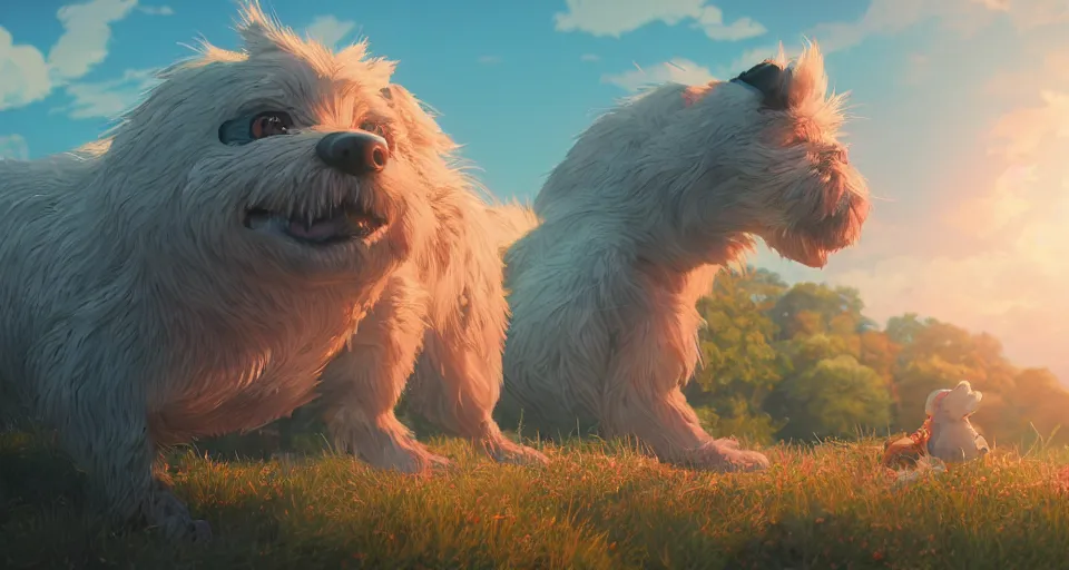 Prompt: a beautiful illustration of a ugly dog by studio ghibli, gigantic, octane render, brilliantly coloured, intricate, ultra wide angle, trending on artstation, dusk, volumetric lighting, polished, micro details, ray tracing, 8k