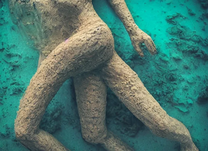 Prompt: dslr esculpture made from roots interwovem in the shape of a woman in the bottom of the sea, 8 5 mm f 1. 8