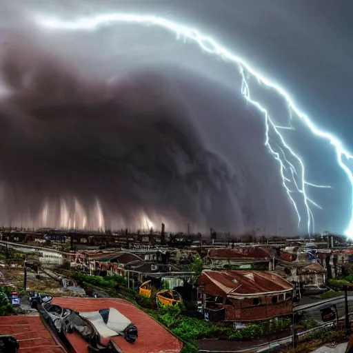 Prompt: photo of a tornado tearing through a steampunk city