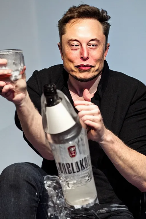 Image similar to detailed photo of elon musk drinking vodka