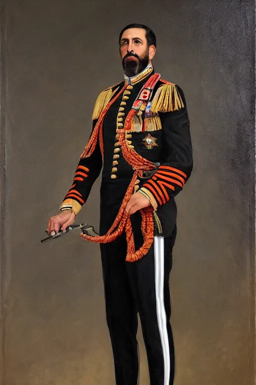 Image similar to full body portrait of the dictator of the san antonio spurs, 1 8 8 9, in full military garb, oil on canvas by william sidney mount, trending on artstation