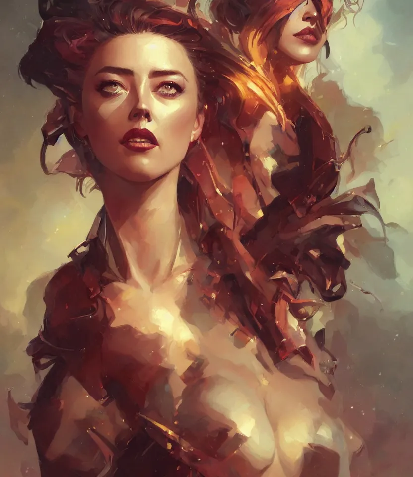 Image similar to amber heard portrait by peter mohrbacher, wadim kashin, greg rutkowski, larry elmore, george pemba, ernie barnes, raymond swanland, magali villeneuve, trending on artstation