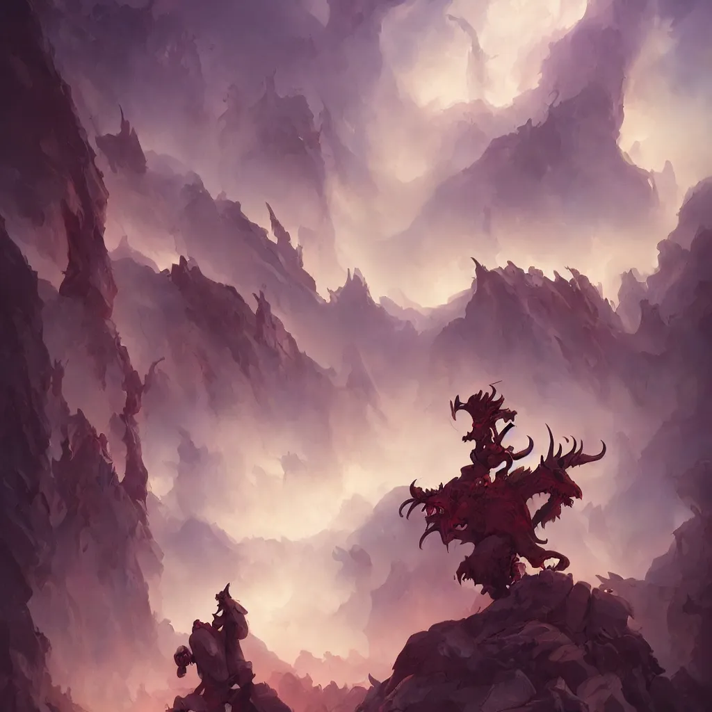Prompt: devil, scary, magical area, foggy area, by jesper ejsing, by rhads, sharp focus, man standing, tower