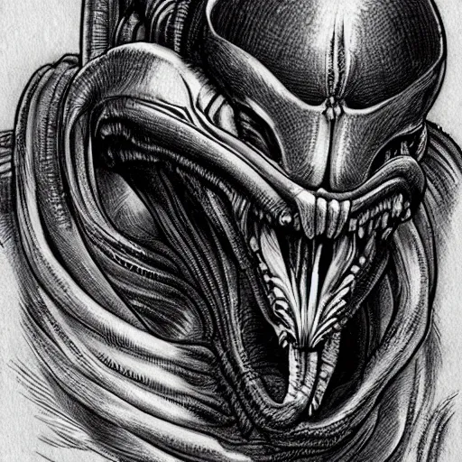 Prompt: Xenomorph by Kentaro Miura, highly detailed, black and white