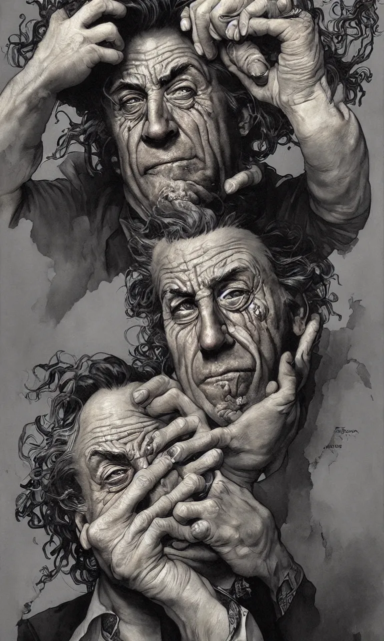 Image similar to hyper realistic grotesque portrait of an old drunk rick sanchez by lee bermejo, alphonse mucha and greg rutkowski