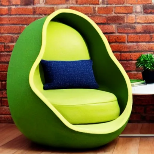 Prompt: an armchair in the shape of an avocado, flying in space