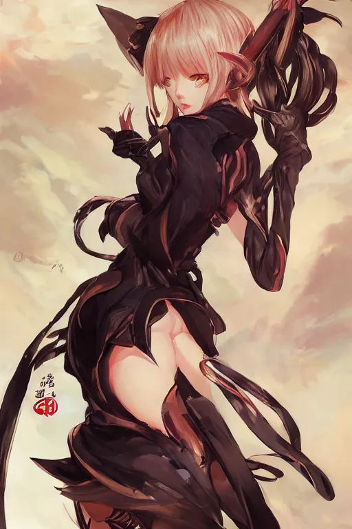 Image similar to cat girl in a blade and soul spinoff artbook rendered by the artist Nadezhda Tikhomirova, Jiyun Chae, Taran Fiddler, Lê Long, Joe Madureira, trending on Artstation by Hyung tae Kim, artbook, Stanley Artgerm Lau, WLOP, Rossdraws , James Gurney