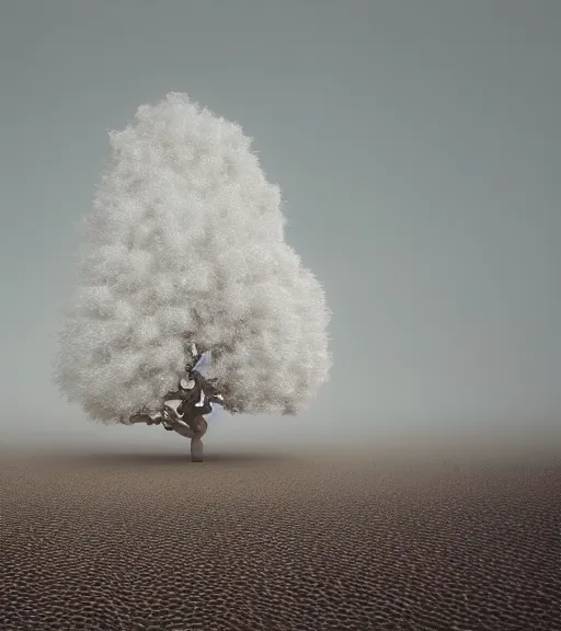 Image similar to surreal white tree made of anacondas, futuristic in the desert, foggy sky, dark night, octane render, unreal engine, pale colors, high detail, 8 k, wide angle, trending on artstation, behance