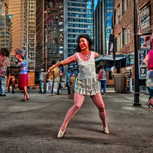 Image similar to elaine from seinfeld dancing cinematic 3 5 mm hdr