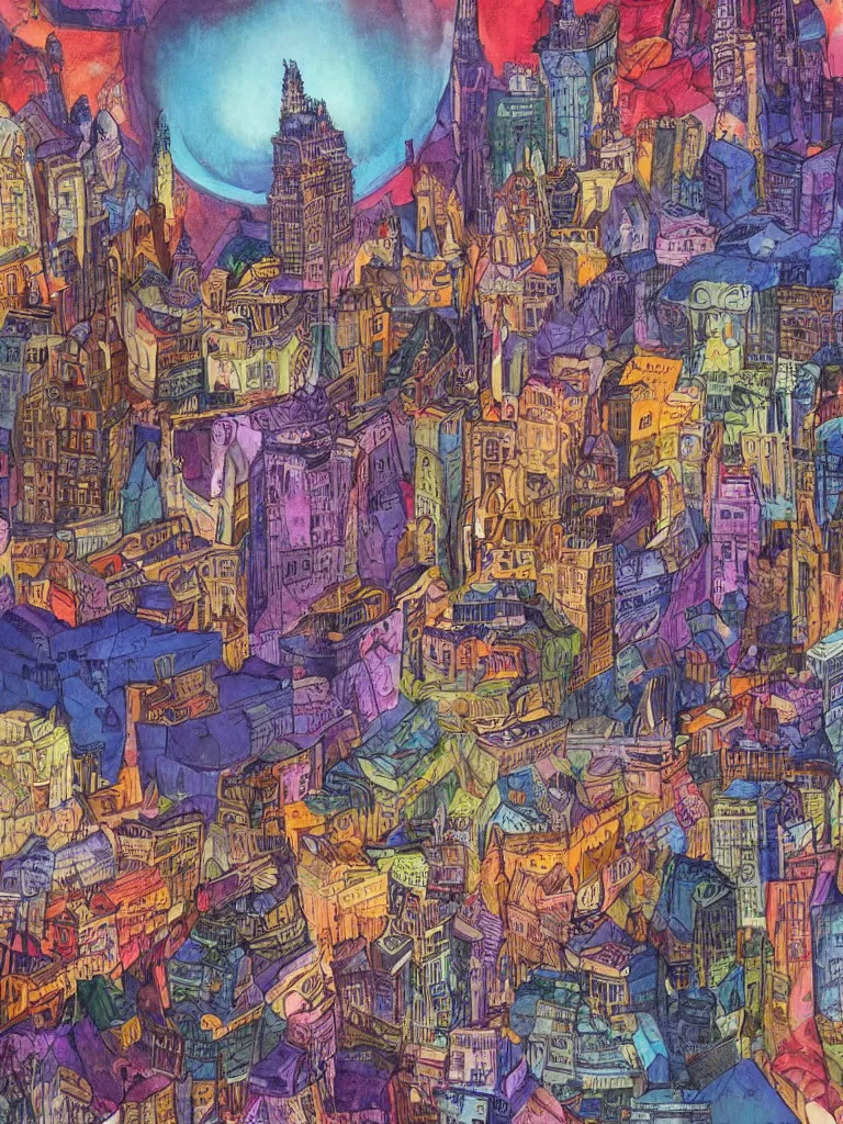 Image similar to demons dream of sleeping in a beautiful city, high detailed, art by jack butler, part by chris gwaltney dominic besner, colourful