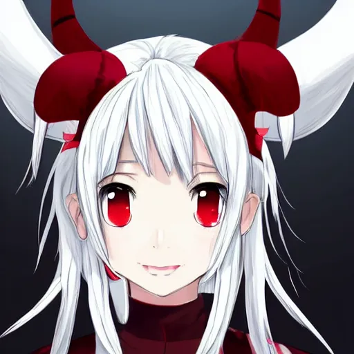 Image similar to white hair, red eyes, two small horn on the head, anime style, anime girl, sketch