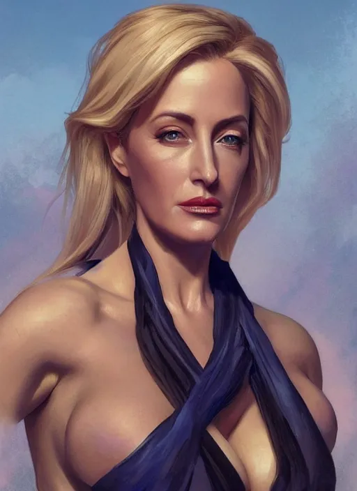 Image similar to lindsey pelas as gillian anderson the president of united states, digital painting, artstation, concept art, sharp focus, illustration, art by artgerm and greg rutkowski and alphonse mucha