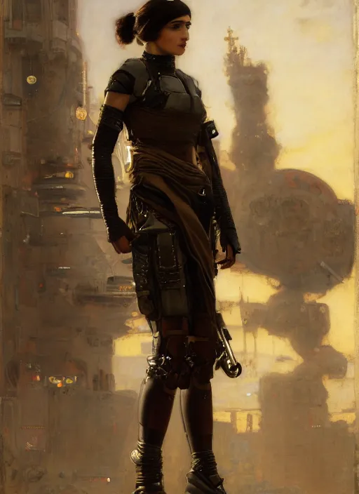 Image similar to beautiful cyberpunk pilot wearing military vest. Iranian orientalist portrait by john william waterhouse and Edwin Longsden Long and Theodore Ralli and Nasreddine Dinet, oil on canvas. Cinematic, hyper realism, dramatic lighting, high detail 4k