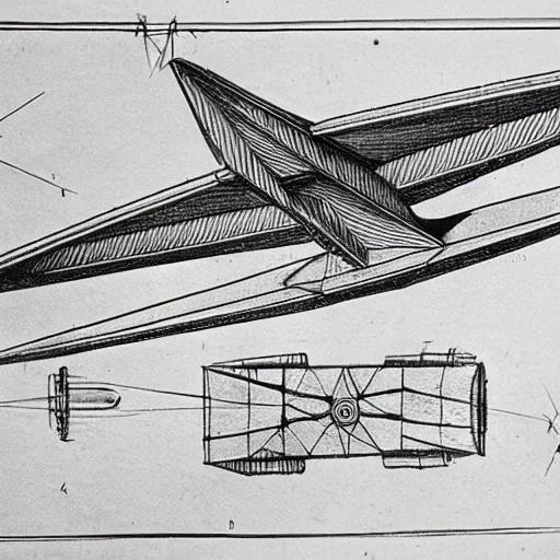 Image similar to technical drawing of an airplane by da Vinci