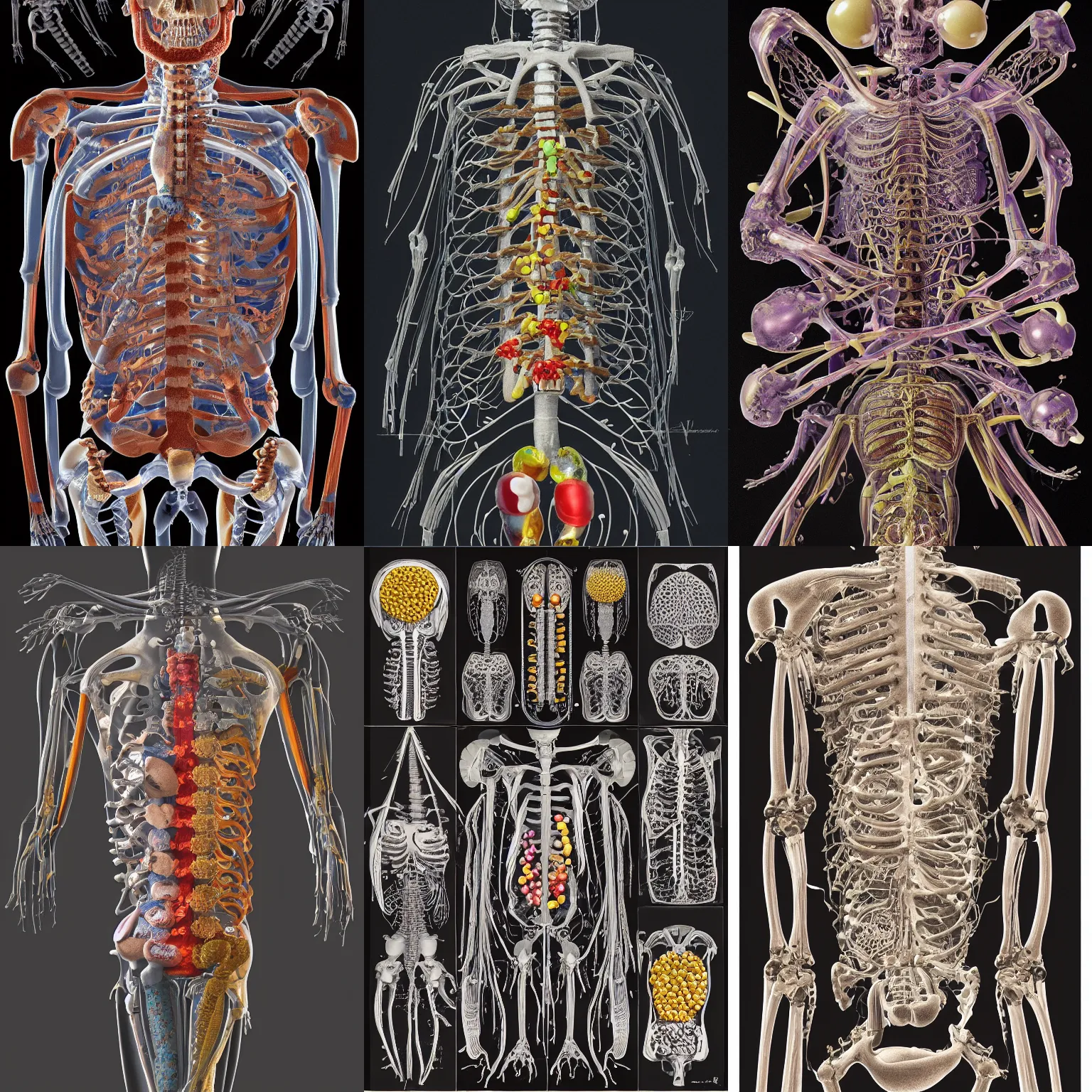 Prompt: Simple anatomic, bionic exploded drawing, crossection fungus skeleton sculpture, jellybeans, organs, kidney, by david lachapelle, by angus mckie, by rhads, in a dark empty black studio hollow, c4d, at night, rimlight, c4d, by jonathan ivy, by alex grey, Haeckel