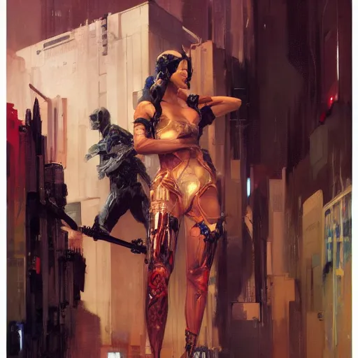 Image similar to cyberpunk, intricate, elegant, highly detailed, greg manchess, mucha, liepke, ruan jia, jeffrey catherine jones, ridley scott