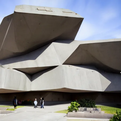 Prompt: a scifi church built in brutalist architecture, diverse unique building geometry full of shapes and corners