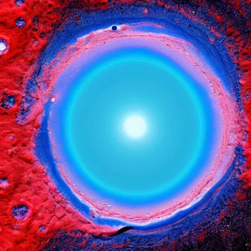 Prompt: a picture of an alien planet, blue planet, red lava rivers, center of the frame