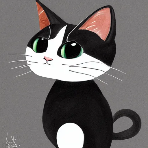 Prompt: cute painting of a round black and white cat by apofiss, featured on artstation, pixar