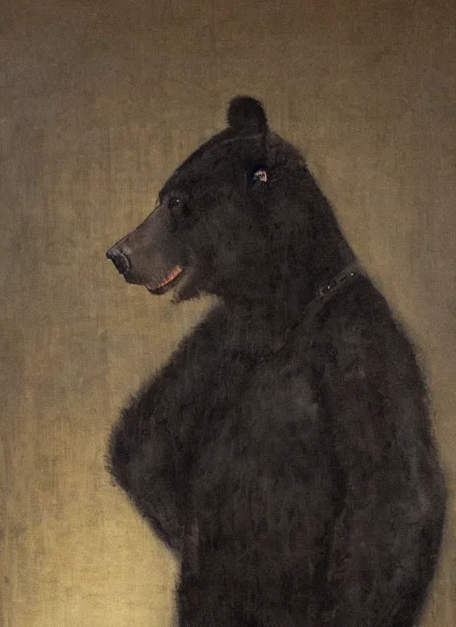 Prompt: portrait painting of anthropomorphic black bear in edo period mens japanese clothes by jeremy mann, only one head single portrait