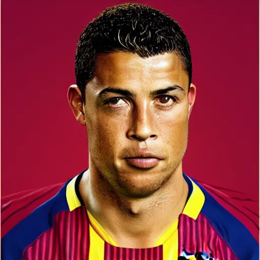 Image similar to fc barcelona, ronaldo nazario fenomeno, head and shoulders shot, portrait, photograph by martin schoeller