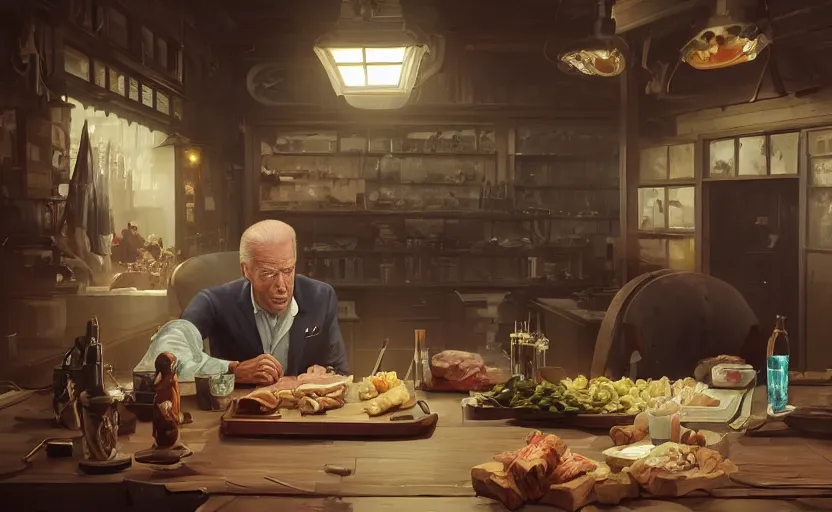 Image similar to highly detailed image of joe biden as a butcher, in gta v, stephen bliss, unreal engine, fantasy art by greg rutkowski, loish, rhads, ferdinand knab, makoto shinkai and lois van baarle, ilya kuvshinov, rossdraws, tom bagshaw, global illumination, radiant light, detailed and intricate environment