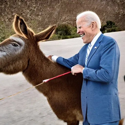 Image similar to a donkey riding biden