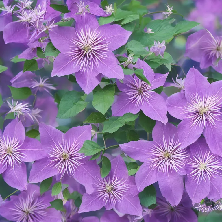 Image similar to clematis theme logo, clematis theme banner, clematis design, clematis in the deep sea, clematis like stars in the sky, hydrangea, trending on artstation, warm light, lovely and cute, fantasy art, 8 k resolution, highly detailed