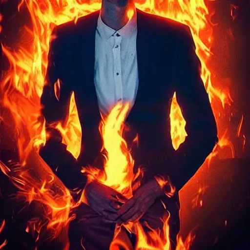 Prompt: “ portrait of a very tall swedish man on fire, mysterious, homosexual, movie poster ”