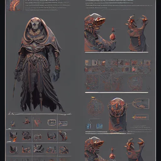 Image similar to arch lich design, character sheet, Moebius, Greg Rutkowski, Zabrocki, Karlkka, Jayison Devadas, Phuoc Quan, trending on Artstation, 8K, ultra wide angle, zenith view, pincushion lens effect.