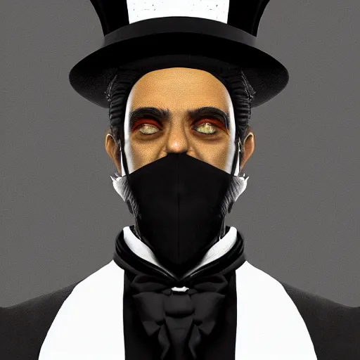 Image similar to a highly detailed portrait of a man in a high top hat covering his face, in a black tailcoat with a yellow waistcoat under the tailcoat, artstation, deviantart, professional, unreal engine 5, photorealistic