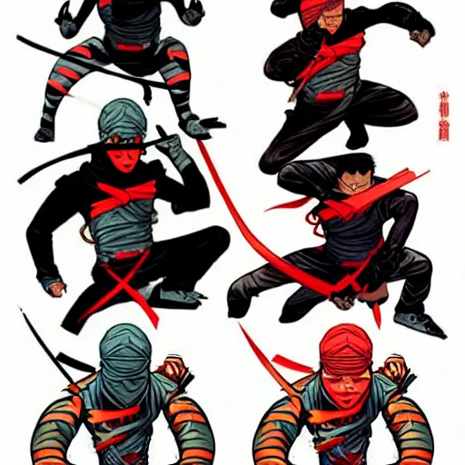 Image similar to concept art design illustration, ninja!!!, 1 6 colors, logo, ink drawing, art by jc leyendecker and sachin teng