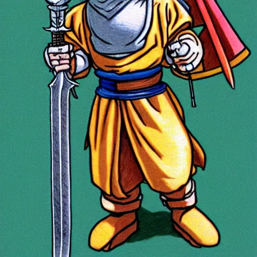 Prompt: medieval holy crusader beaver, original Akira Toriyama character design, holding an enormous sword, color pencil sketch, Akira Toriyama style