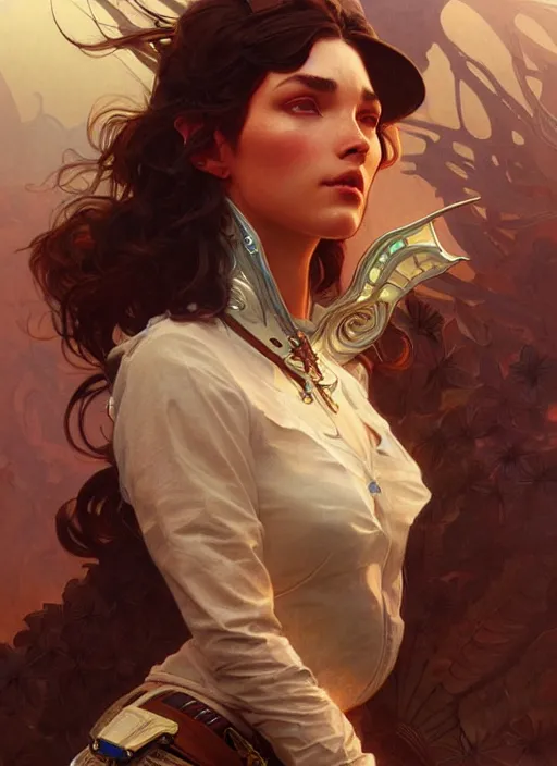 Image similar to cowboy dream, sci - fi, stunning, intricate, elegant. highly detailed, digital painting. artstation. smooth. sharp focus. illustration. art by artgerm and greg rutkowski and alphonse mucha