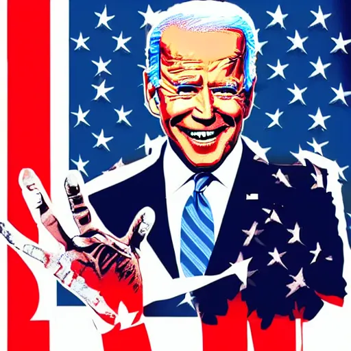 Prompt: joe biden. laser eyes. vhs filter effect.