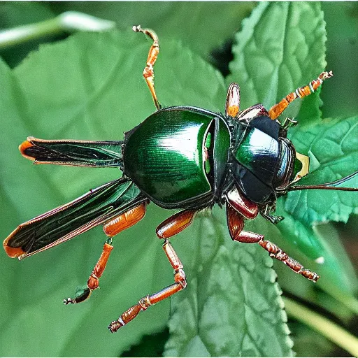 Image similar to shiny green rose chafer in gogos, basil style painted