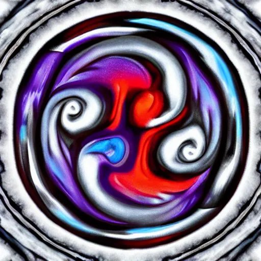 Prompt: highly detailed ying yang symbol made out of fire and ice with swirls and eddies and vortices, highly detailed and colorful, high contrast