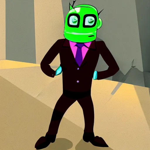 Image similar to elon musk as invader zim, move still, cinematic lighting