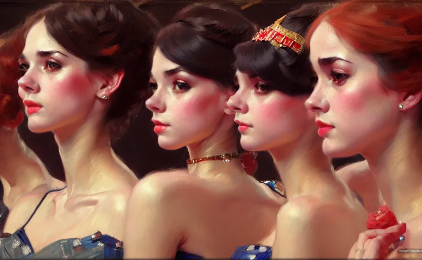 Prompt: portrait of several girls at a casino, highkey, realistic, serov, surikov, vasnetsov, repin, kramskoi, ultra realistic, depth of field insanely detailed, charlie bowater, tom bagshaw, norman rockwell, octane rendered, unreal engine, trending on artstation, 8 k