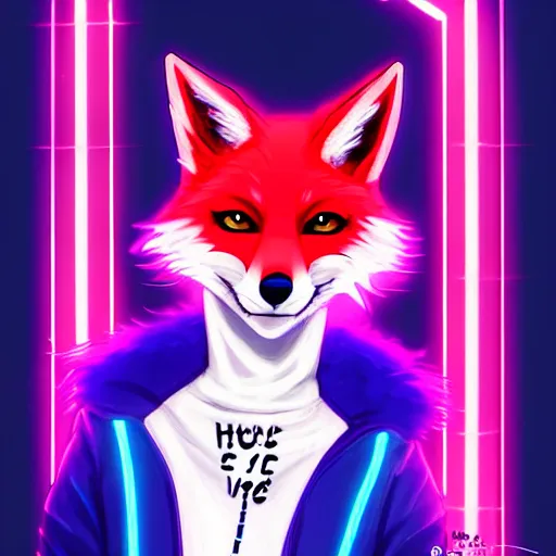 Image similar to beautiful furry digital art portrait commission of an androgynous furry anthro fox fursona wearing punk clothes in the streets of a cyberpunk city. neon signs. character design by charlie bowater, ross tran, artgerm, and makoto shinkai