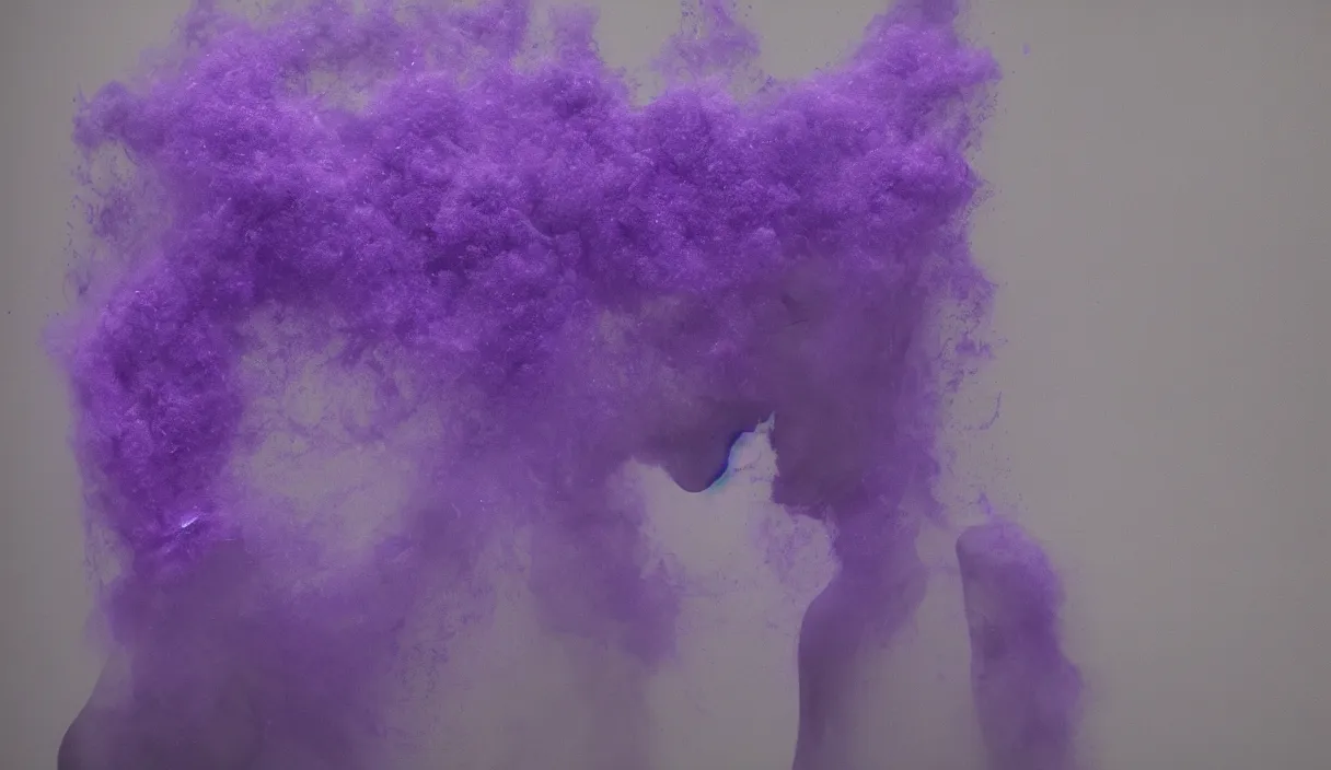 Image similar to artwork by pierre huyghe and paul thek with wax melting, purple smoke, ultra realistic, depth, beautiful lighting, sigma, 8 k, 3 5 mm, f / 3 2