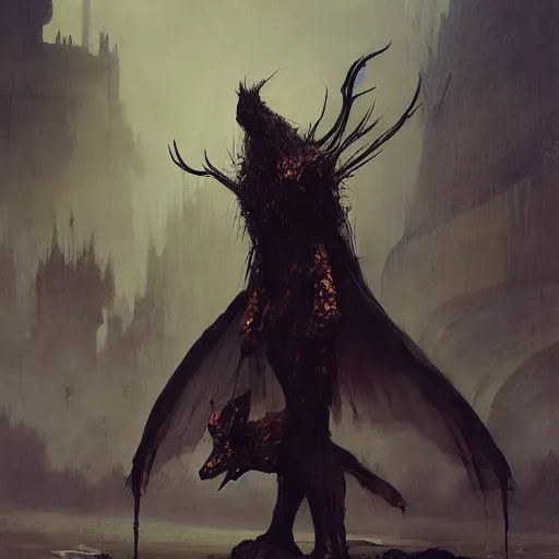 Image similar to Exterior Desert Oasis puissant physique demonic crow wearing a devilry costume Jan Van eyck greg rutkowski ilya repin christophe young bastien lecouffe-deharme ismail inceoglu odd nerdrum dragan bibin john steuart curry