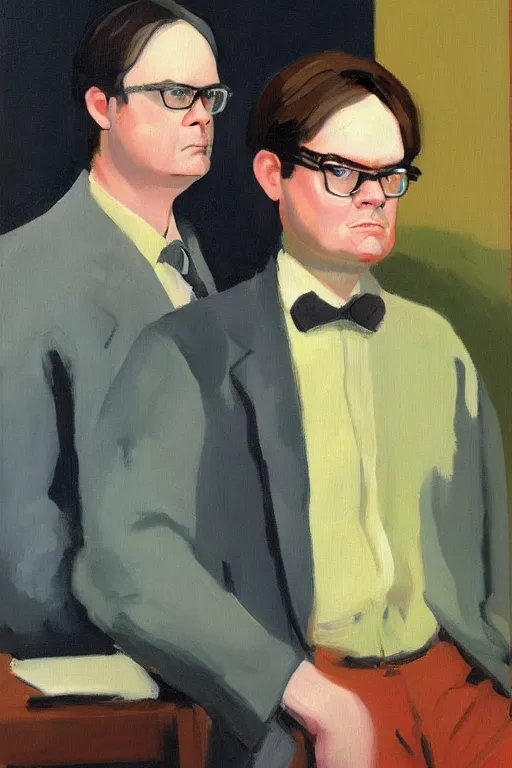 Prompt: portrait painting of dwight schrute and chrles boyle, in the style of albert marquet